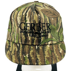 Vtg Gerber Legendary Blades‎ Snapback Cap Camouflage Camo Fiskars Adjustable USA
